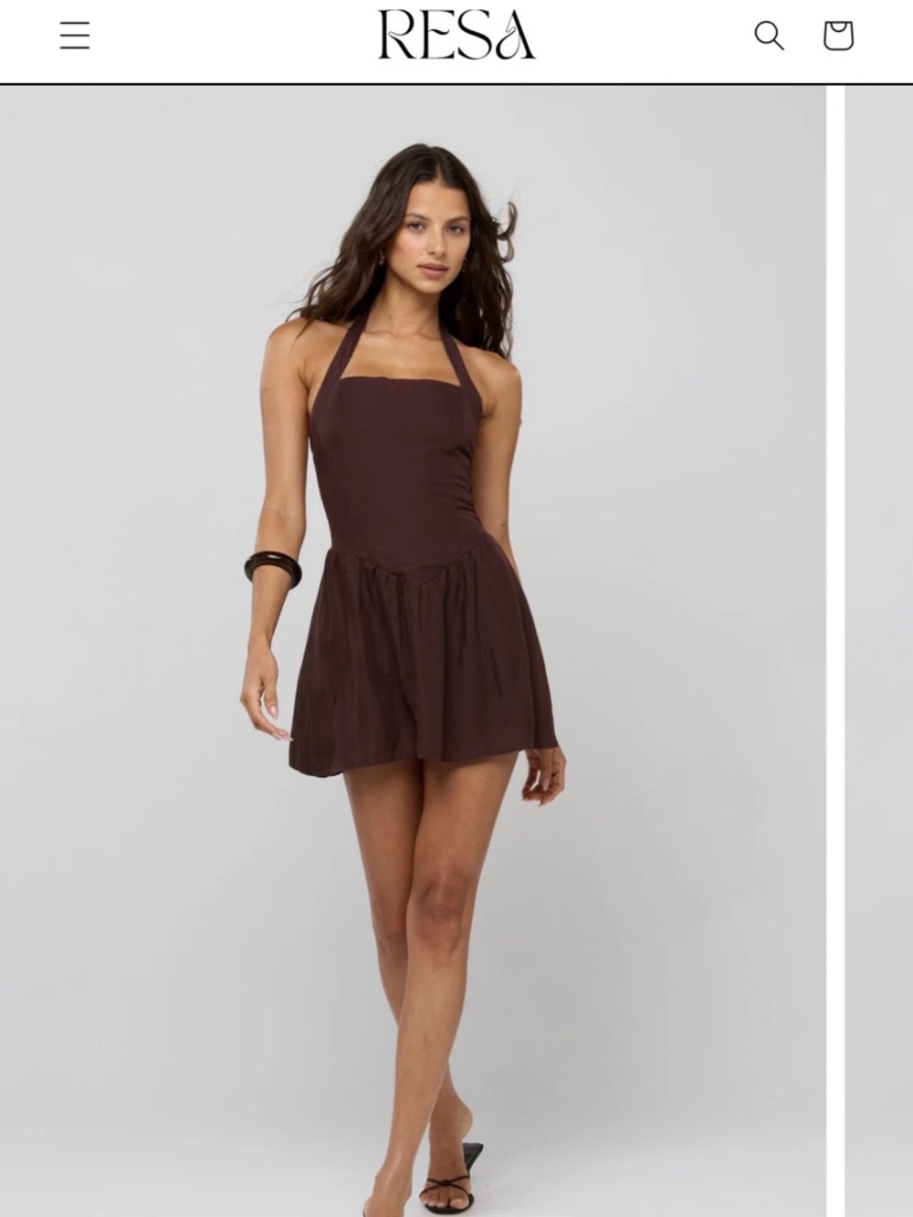 RESA Brown Halter Ruffled Mini Dress